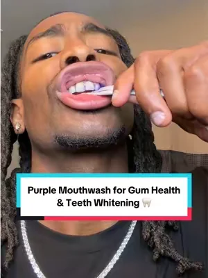 Purple mouthwash designed to make teeth whiter while still freshening up your breath 🦷 #purplemouthwash #teethwhitening #freshbreath #oralcare #gumhealth 