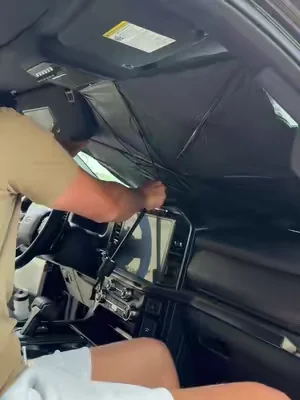 Keep your cabin cooler, protect your dash, and skip the burn from a hot steering wheel. This foldable windshield sunshade opens in seconds and stores away just as fast. ☀️🚗 #CarAccessories #Sunshade #CarCare #SummerDriving #TikTokShopFinds 