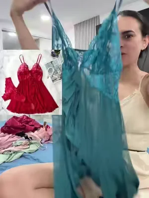 Ladies' Sexy Ruffle Trim Cami Nightdress & Bow Decor Panty Set, Comfortable Playful Floral Lace Sheer Sleepwear Set, Glamour Lingerie Set#women #dealsforyoudays 