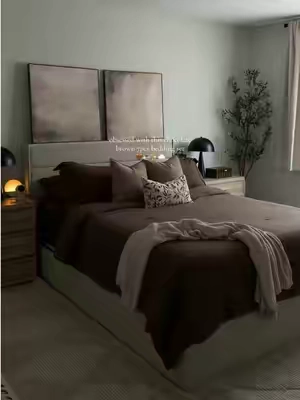 the coziest chocolate brown 7pcs bedding set ever 🤎 #beddingset #bedroommakeover #beddingdecor #brownbedding #beddingrefresh 