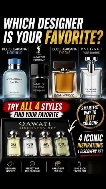 Four fragrances. Four designer inspired scent profiles. Instead of guessing which one you’ll like, try all four and decide for yourself. Which one are you reaching for first? #qawafi #fragrancetok #designerdupes #mensfragrance #cologne @QAWAFI 