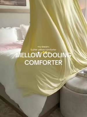 finally got my butter yellow COMFORTER 💛🌼❄️ NEW & cooling by @Mellow Sleep #coolingcomforter #mellowsleep #hotsleeper #coolingblanket 