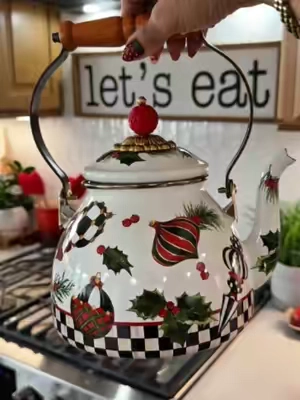 @qvc released the Mackenzie Childs Deck The Halls Tea Kettle and this is absolutely stunning and definitely the kettle that will elevate your kitchen aethetics as a functional piece of holiday decor.   . #mackenziechilds #teakettle #deckthehalls #christmas #tiktokshopcreatorpicks