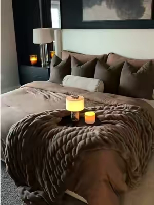 my bedroom is my all time favorite place 🤌🏼🤎 this whole bedding set is so comfy & breathable #beddingset #comforterset #7piececomforterset #luxurybedding @Melex Home 
