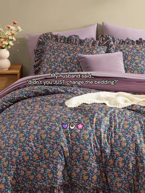 until he saw the finished room 😭💜✨Tell me I’m not the only one who changes bedding with the seasons 🌸 #DealsforYouDays #beddingmakeover #bedroominspo #cozybedroom #fallbedroom       