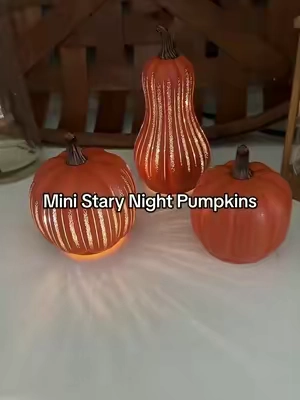 The start night pumpkins are now in mini and a set of 3!  The prettiest fall decor! 🍁🍂#falldecor #pumpkindecor #qvc #starrynightpumpkins 