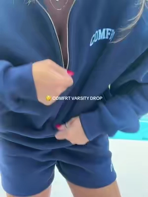 The new Comfrt Varsity Collection is giving “cute without trying.” 🤍 The oversized quarter zip + matching shorts make the easiest throw-on outfit for slow mornings, school drop-offs, coffee runs, or just lounging at home. This one is definitely coming with me into fall. #Comfrt #ComfrtVarsity #MatchingSet #LoungeSet 