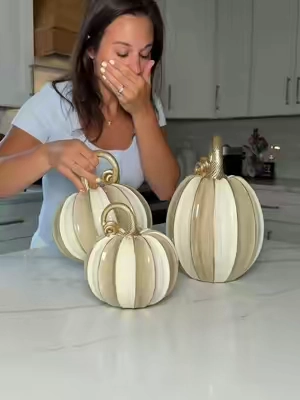 These MacKenzie-Childs pumpkins are gorg!!! 💛#mackenziechilds #mackenziechildsfinds #halloweendecor #falldecor 
